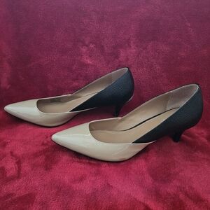Calvin Klein Women Elegant Black and Cream Patent Pumps